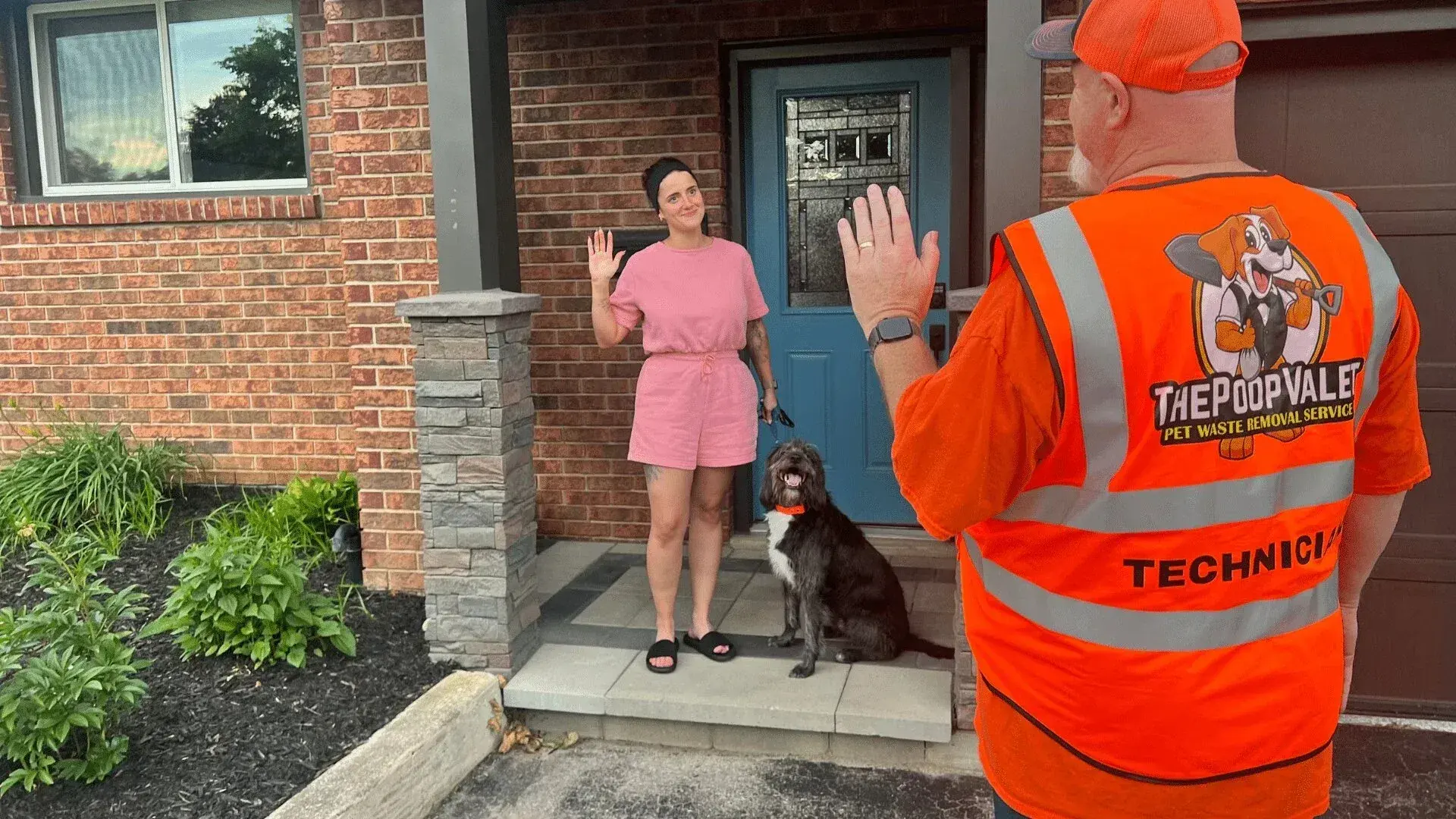 The Poop Valet crew arriving for a scheduled dog poop removal visit