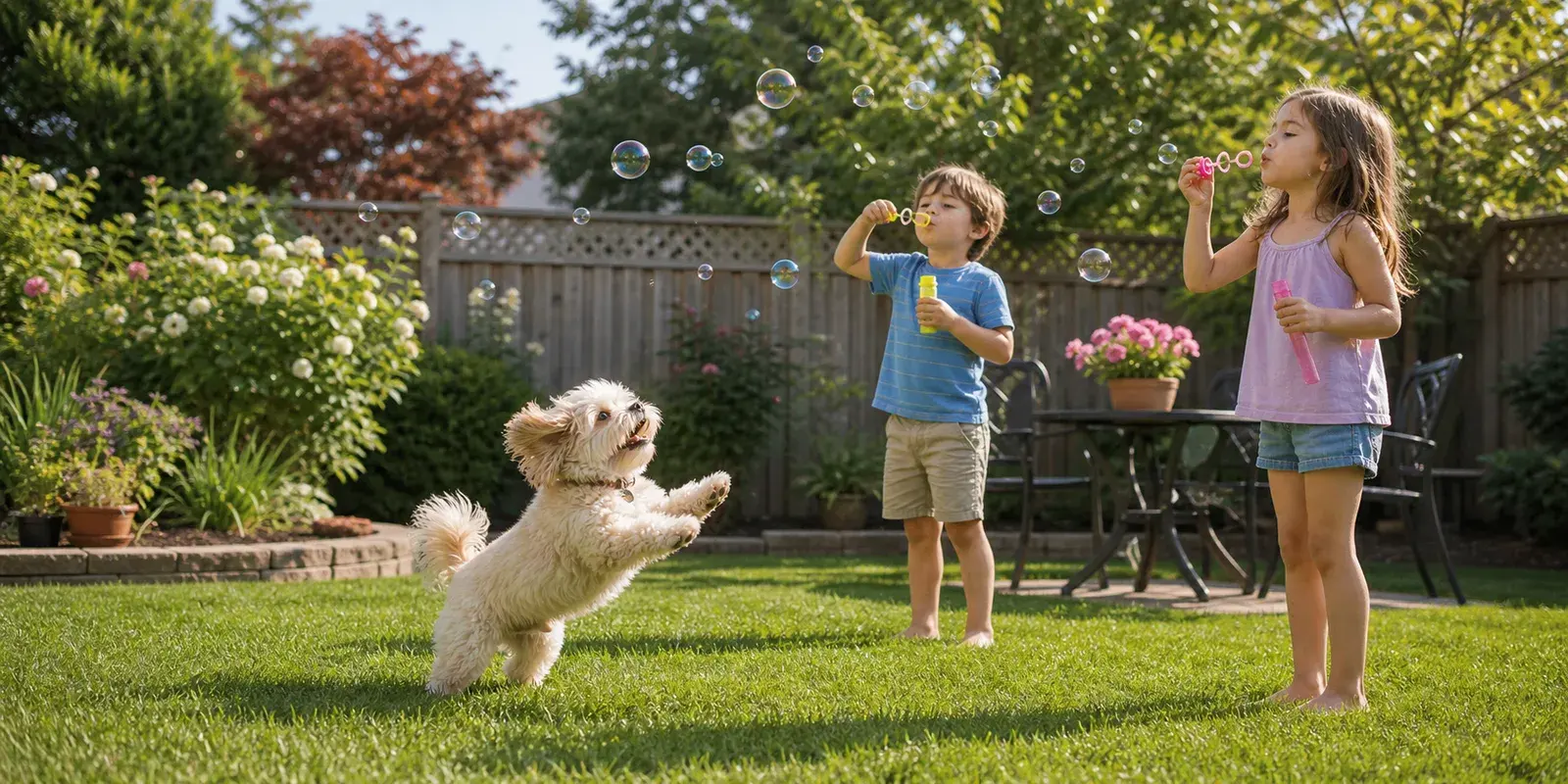 Dogs and family yard time near Huron Park