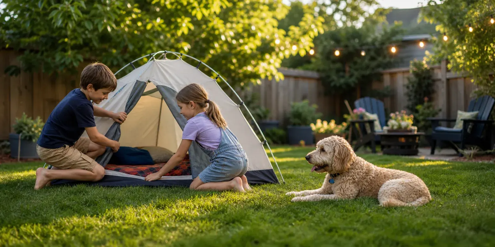 Dogs and family yard time near Kortright Hills